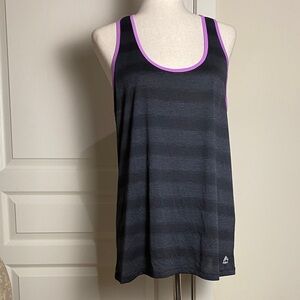 RBX Women's Striped Black and Purple Tank Top